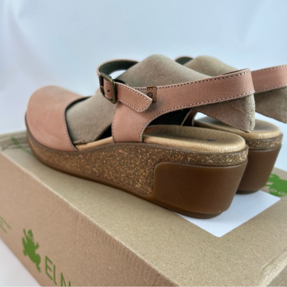 El Naturalista Peach Leather Cork Wedge Sandals Size 42 or US 11 - Picture 3 of 15